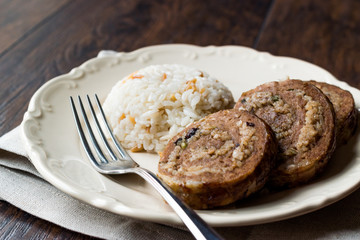 Turkish Meat Roll Seftali Kebab with rice