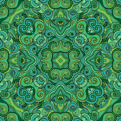 Abstract green seamless pattern. Hand-drawn Doodle.