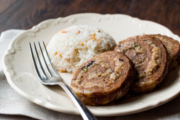 Turkish Meat Roll Seftali Kebab with rice