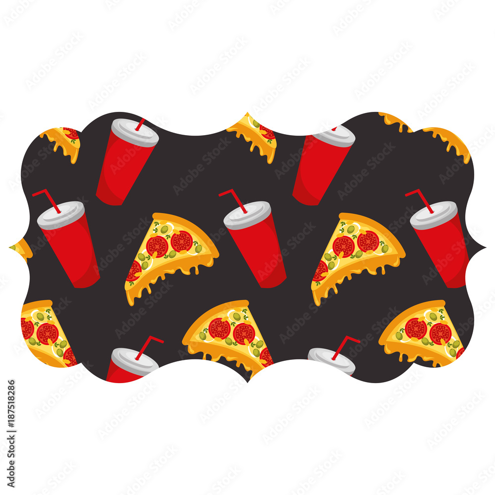 Poster frame with pizza and soda pattern background