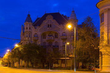 Fototapeta na wymiar Illustration of view on streets in night light of Szeged