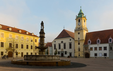 Fototapeta na wymiar Main Square in Bratislava historic city center