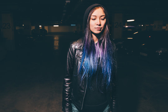 Young woman on a supermarket parking