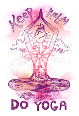 Yoga meditation pose. Graphic vector hand drawn illustration