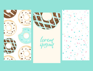 Set of donuts card. Mint, turquoise vector illustration. Food poster. Template for design.