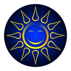 Sonne und Sonnenstrahlen als Vektor, Cartoon und smiley auf einem weißen isolierten Hintergrund