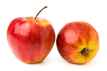 Two ripe red apples on a white, isolated.