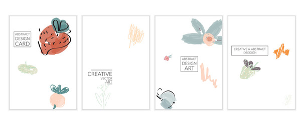 Obraz premium Set of artistic minimal universal card templates with abstract hand drawn doodles.