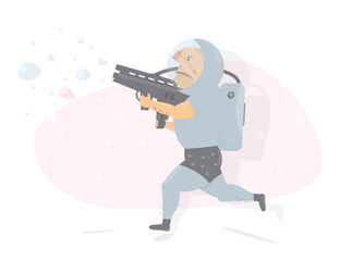 Astronaut with gun. Character humor style.