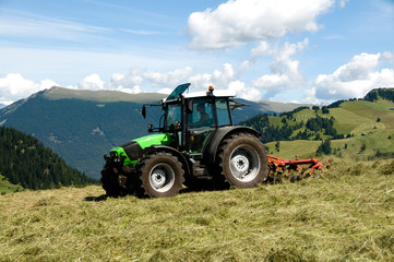 Obraz premium Heuernte mit Heuwender