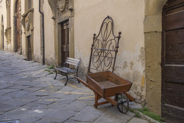 wheelbarrow in street tuscany italy
