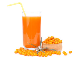 Sea buckthorn juice in glass isolated on white background