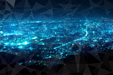 abstract line connection on night city background