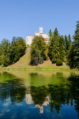 Fototapeta na wymiar Castle Trakoscan with reflection on the lake, Zagorje region, Croatia