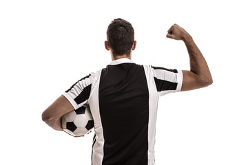 Obraz premium Soccer fan celebrating on white background