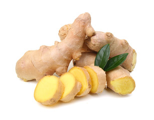 Fresh ginger root or rhizome isolated on white background cutout