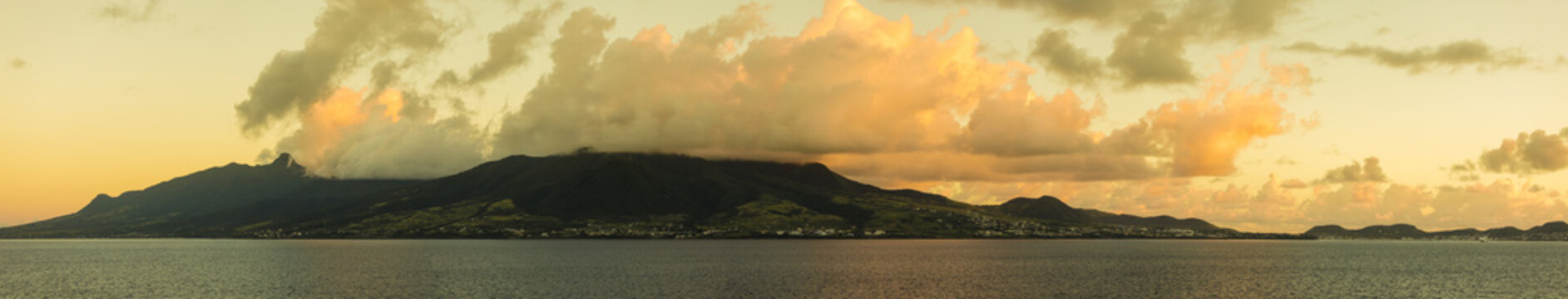 Panorama of the island of St Kitts in early dawn.