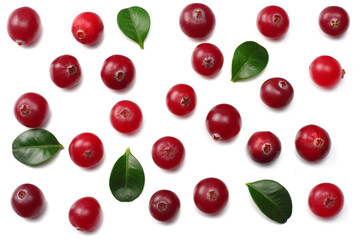Cranberry with leaves isolated on white. With clipping path. Full depth of field.