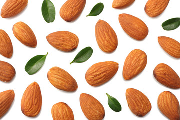 almonds isolated on white background top view