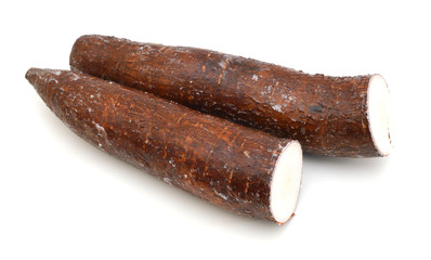 Yucca cassava roots, isolated on white
