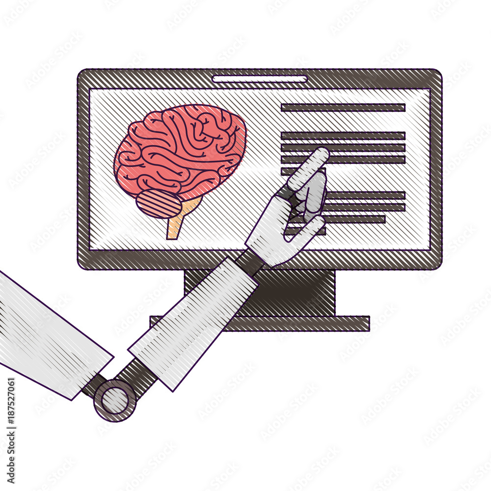 Poster monitor computer with brain and robot hand