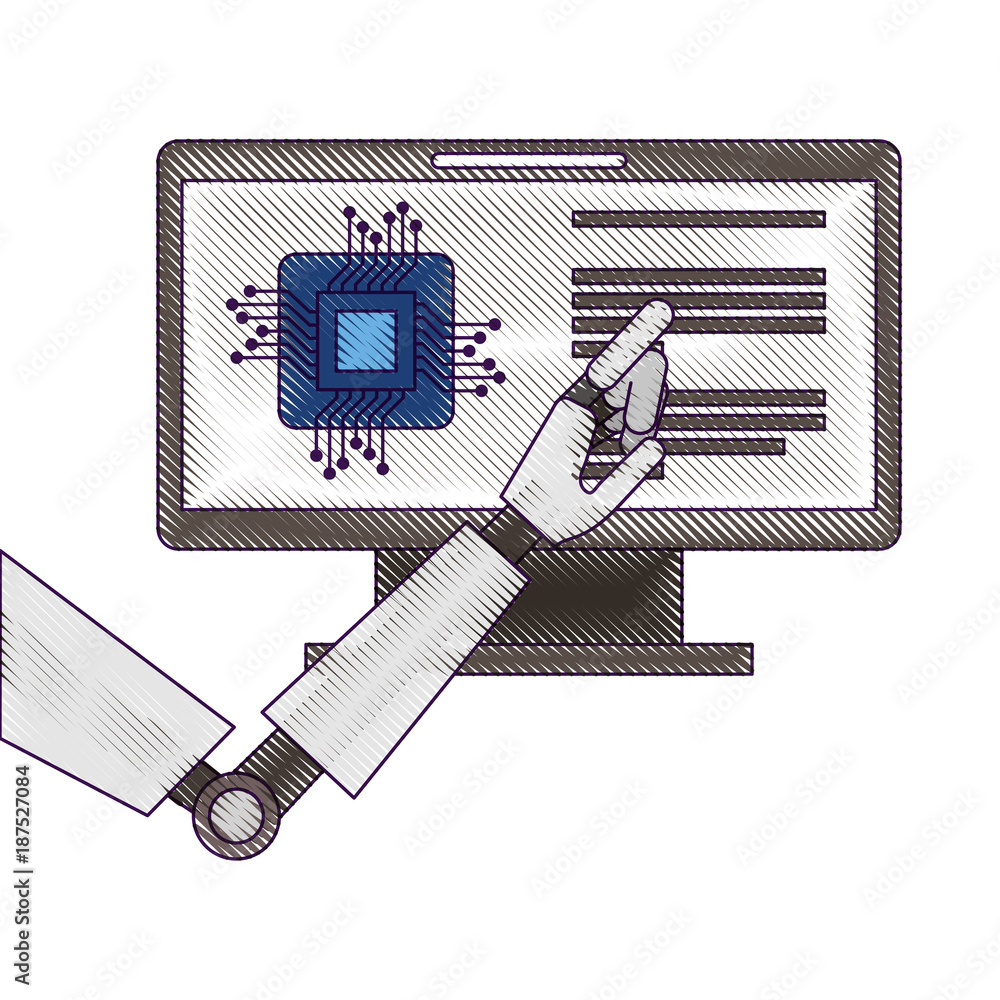 Poster monitor computer with processor and robot hand