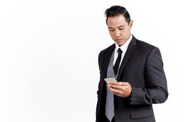 Architect engineer use mobile to connext business friend.