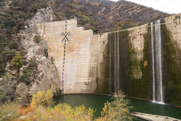 Abandoned and obsolete Matilija dam and outbuildings in Ojai, California