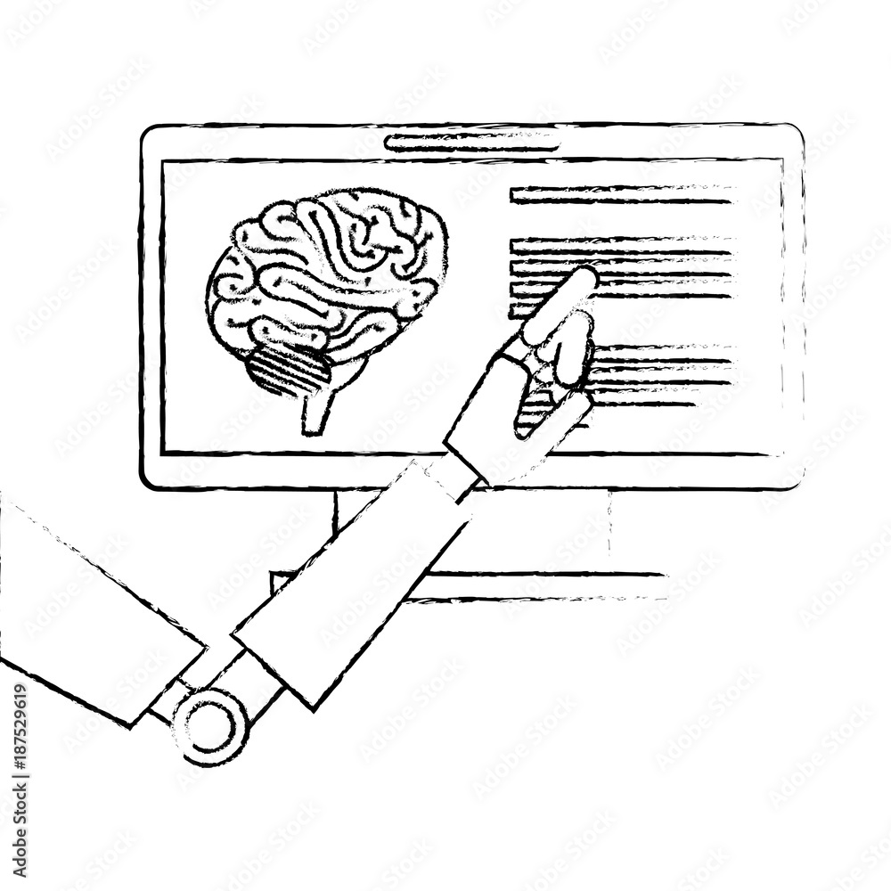 Poster monitor computer with brain and robot hand