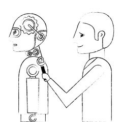 scientist repairing humanoid robot