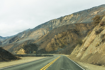 Landscape damaged by the Thomas Fire along Highway 33 in Ojai, California