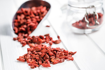 Dried goji berries.
