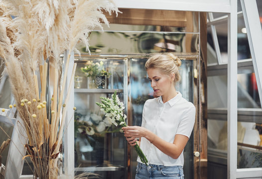 Woman Florist Working at Her Flower Shop