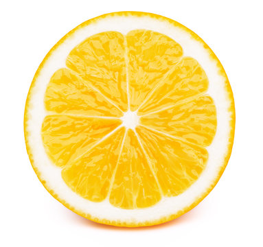 Perfectly retouched sliced half of lemon isolated on the white background with clipping path