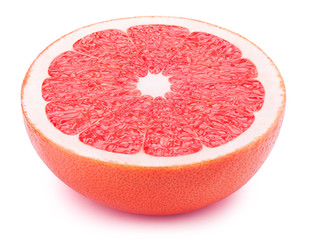 Perfectly retouched sliced half of grapefruit isolated on the white background with clipping path