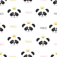 Naklejka premium Seamless panda princess pattern. Vector background for kids.