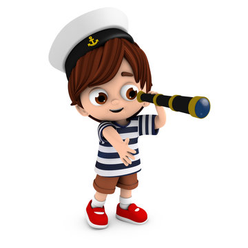 Ni&ntilde;o con un catalejo vestido de marinero