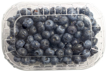 Blueberry package isolated on a white background with a clipping path. View from top.