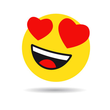 Smile in love emoticon icon, love hearts in eyes. Vector emoticon emoji flat heart in the eyes symbol
