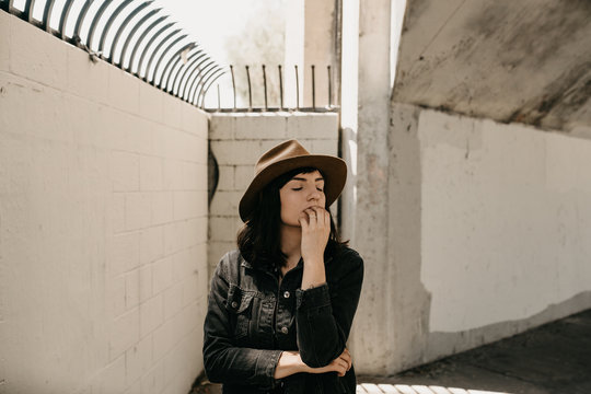 Girl alone in city