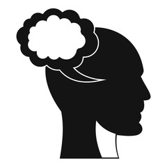 Speech bubble with human head icon, simple style