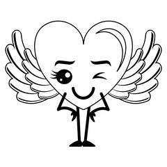 heart love happy with wings kawaii character vector illustration design