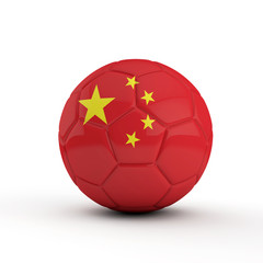 China flag soccer football against a plain white background. 3D Rendering