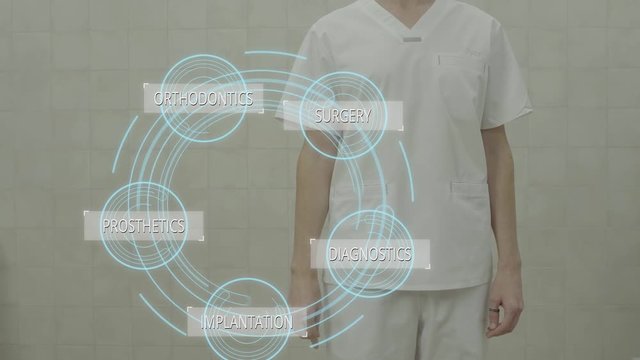 hand touching futuristic interface with medical virtual records - medical health care concept