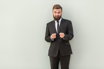 Hey you! Succes broker pointing fingers at camera. Career concept