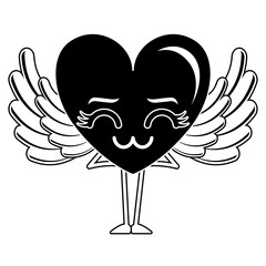 heart love with wings sad kawaii character vector illustration design