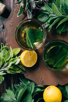 Sage hot tea with lemon