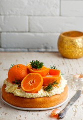 fresh tangerine cake with cream cheese frosting.