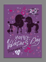 Fototapeta na wymiar Valentine's card of loving poodles. Pair loving doggies. Template for Valentine's Day. Symbol Dog on the Chinese calendar.