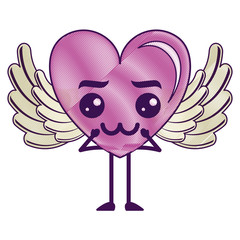 heart love with wings sad kawaii character vector illustration design